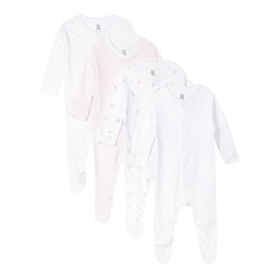 Pack of four babies white bunny and heart printed sleepsuits